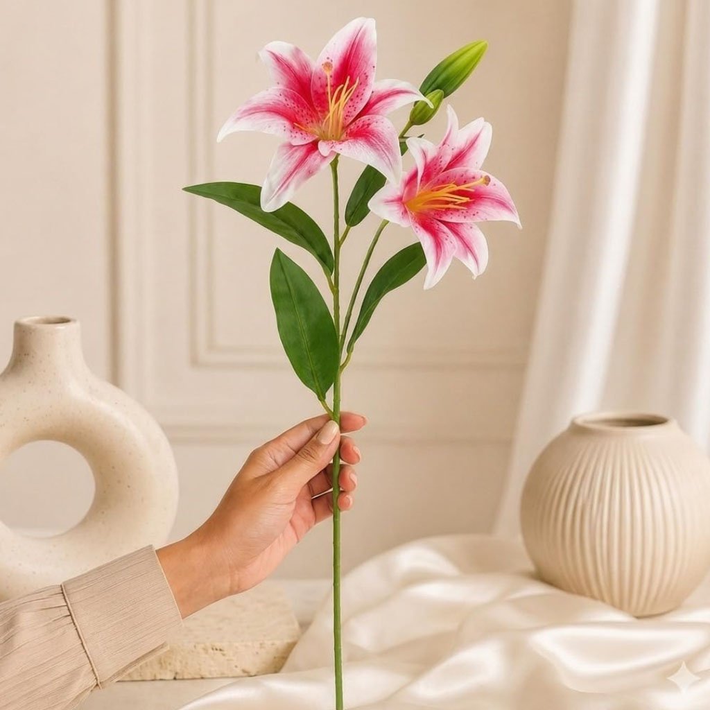 Fake Lily Flower Stick (Pink and White)